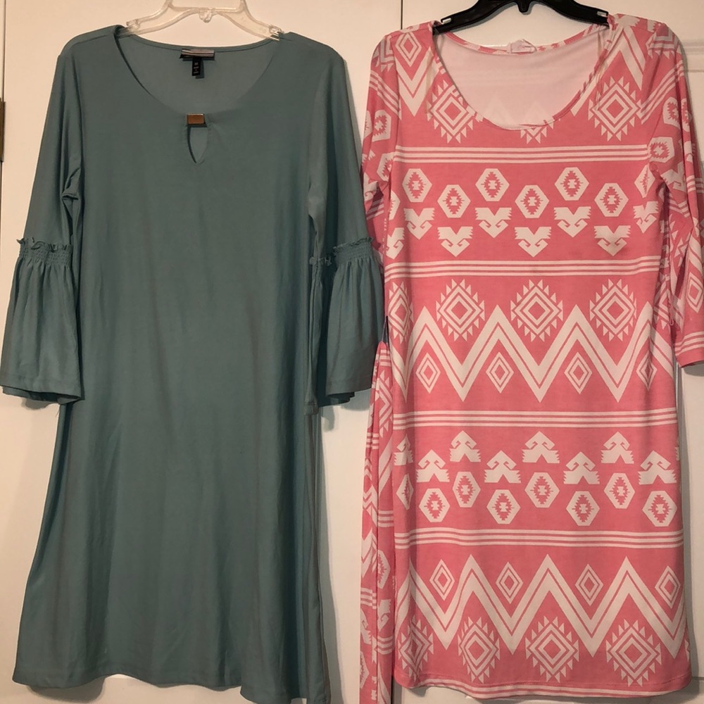 Teal Dress and Pink & White Dress